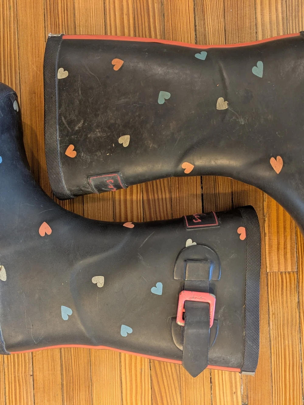 Joules Black Heart-Print Girl's Rain Boots